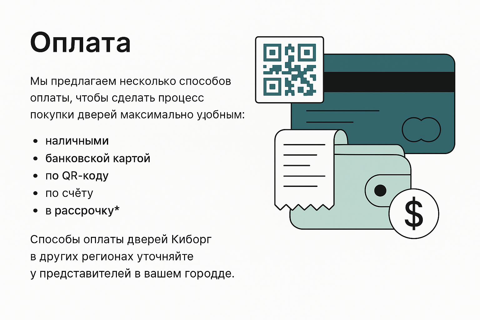 Способы оплаты дверей Киборг