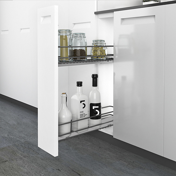 Выдвижная корзина UNIHOPPER 110Х465Х510 правая в базу 150мм, с разделителями, серая, с доводчиком