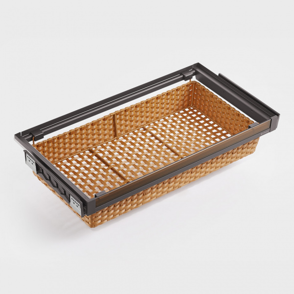 Выдвижная корзина из ПВХ ротанга со стеклянной панелью Unihopper 600мм c доводчиком clip-on NAKA