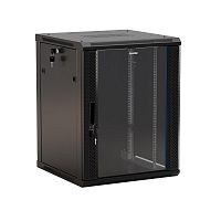 Шкаф настенный 19дюйм 12U 650х600х600мм TWB-1266-GP-RAL9004 стеклян. дверь черн. Hyperline 392634