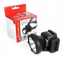 Фонарь аккумуляторный налобный LED5366 LED 2 режима 220В пластик. черн. (бокс) Ultraflash 11649