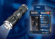 Фонарь Uniel серии Премиум «Iron domination — 185», алюминиевый корпус, XP-E {Q4} CREE LED, упаковка — цветной короб, 1 х CR123A в/к, цвет — черный