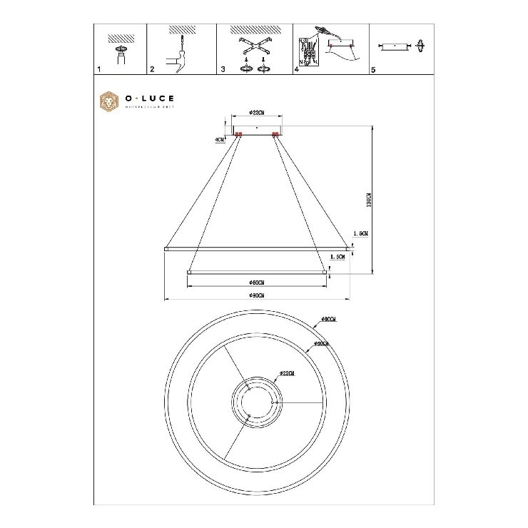 Светильник подвесной Function Gold D80 + D60 4000К (светит вниз)