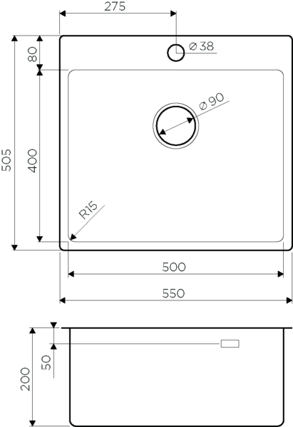 Мойка Amadare 55-IN, нержавеющая сталь, нержавеющая сталь 