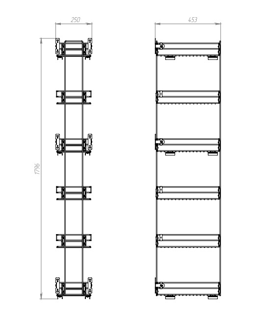 Колонна выкатная, 6 корзин, 250х453х1796мм, в базу на 300мм, полн. выдв. с довод, хром, Россия