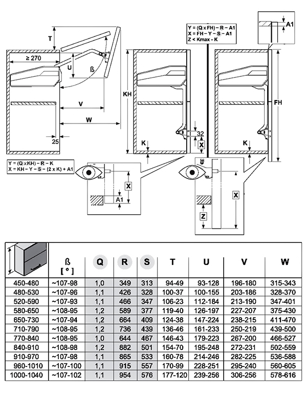 Подъемник ФриФолд шорт (L6fs), Ш=400-1200мм, В=1000-1040мм, 9,1-16,5кг, без крышек и петель