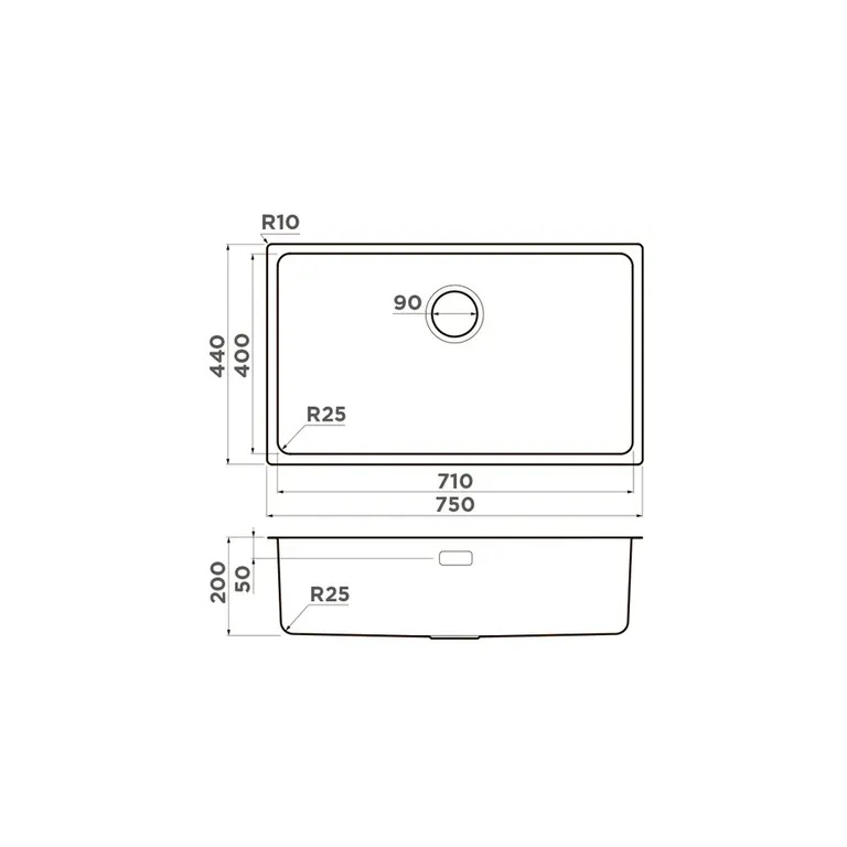 Мойка Tadzava 75-U/I, нержавеющая сталь, нержавеющая сталь