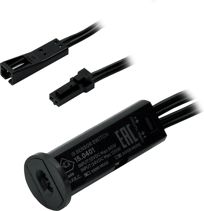 Выключатель ИК взмах/преграда, с диммером, 12-24В/60-120Вт, врезной/накладной, черный, mini-AMP