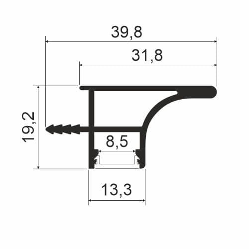 Профиль врезной с односторонней подсветкой, h=19,2мм, L=4м, инокс