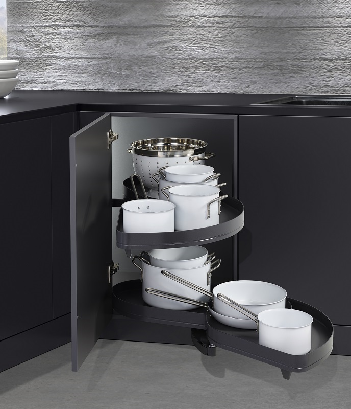 Механизм Леманс 600мм в угловой шкаф, 2 полки, H 600-750мм, правый, антрацит, Kessebohmer