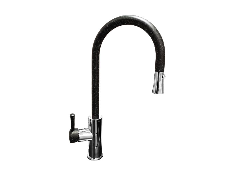 Смеситель GranFest 7652, выдвижная лейка, черный