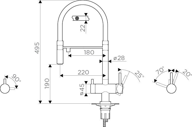 Смеситель Kanto-BN-WH, латунь, нержавеющая сталь/белый гибкий шланг