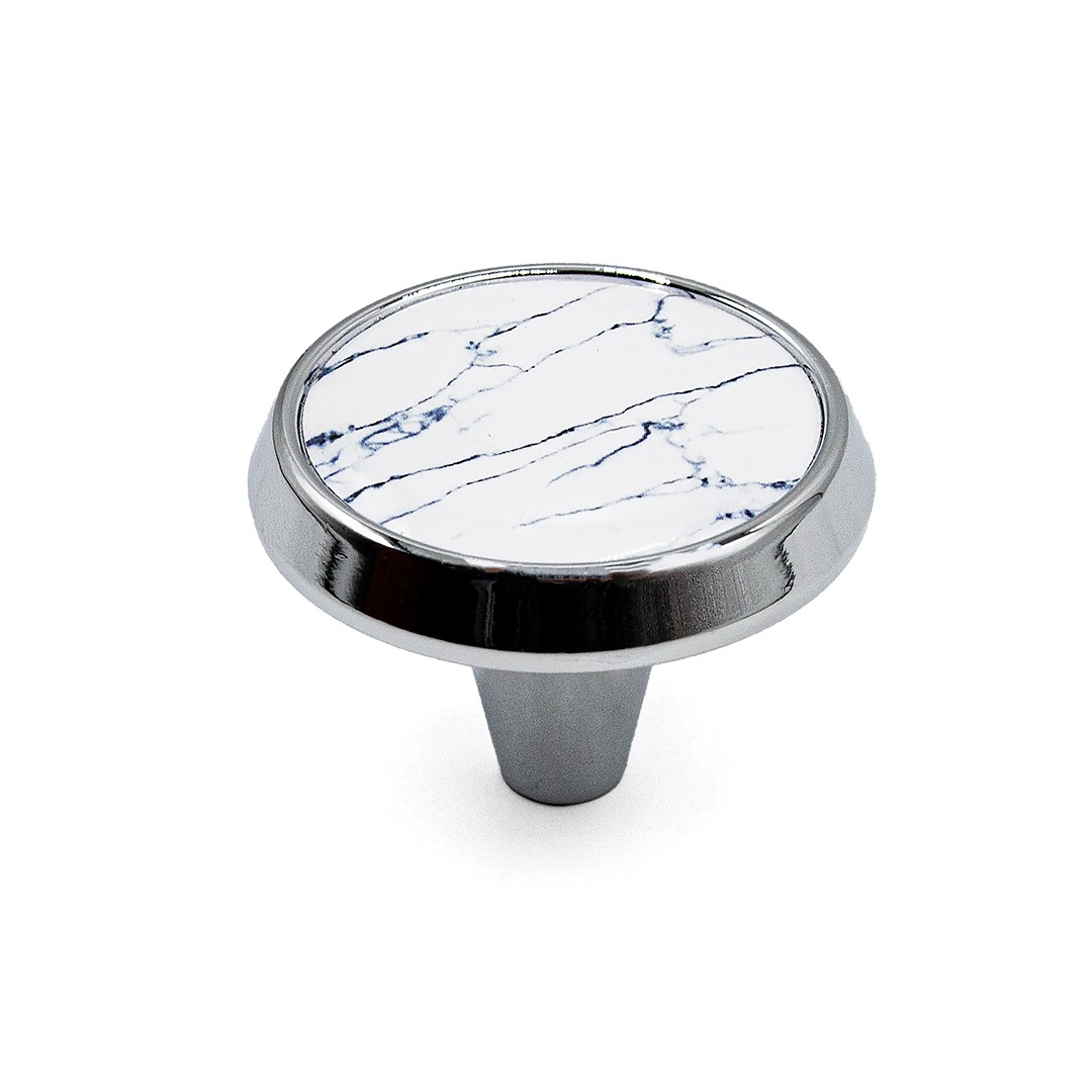 Ручка-кнопка, GU09-G4-V49, d=39мм, металл, хром/белый декор, Gamet