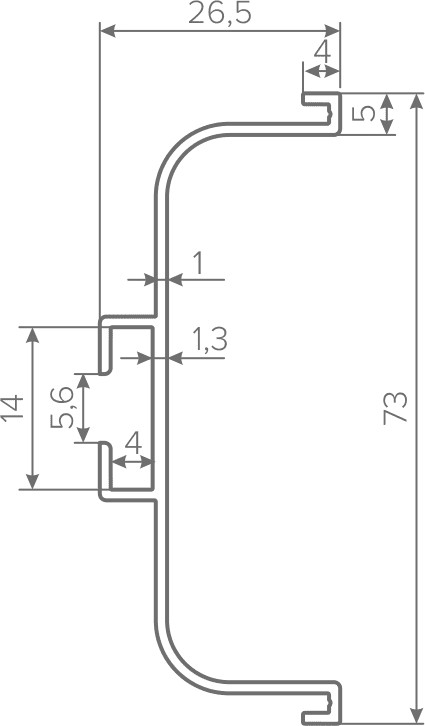 Горизонтальная ручка-профиль C-образная, h=73 мм, L=2,5м, черный матовый, AQ