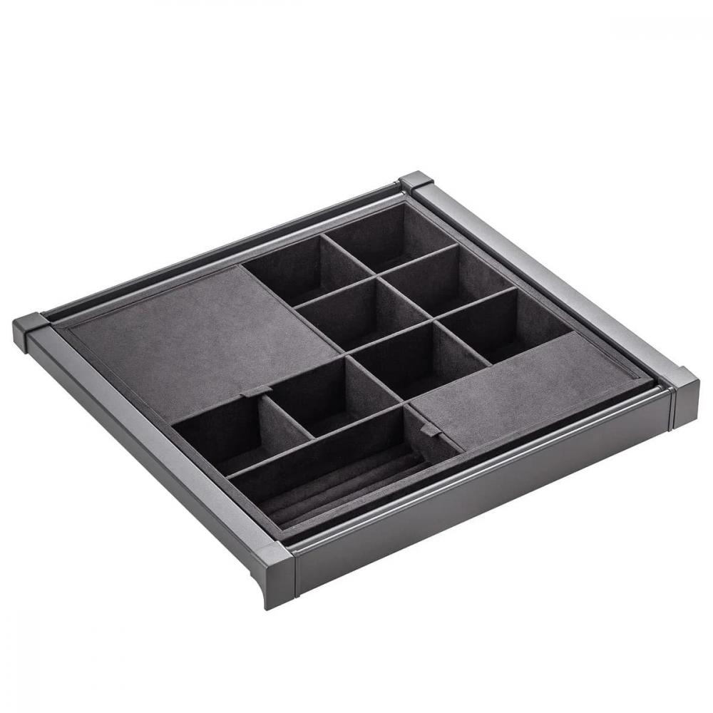 Корзина с органайзером в шкаф на 600мм, 485х560х80мм, полное выдвижение, с доводчиком, антрацит