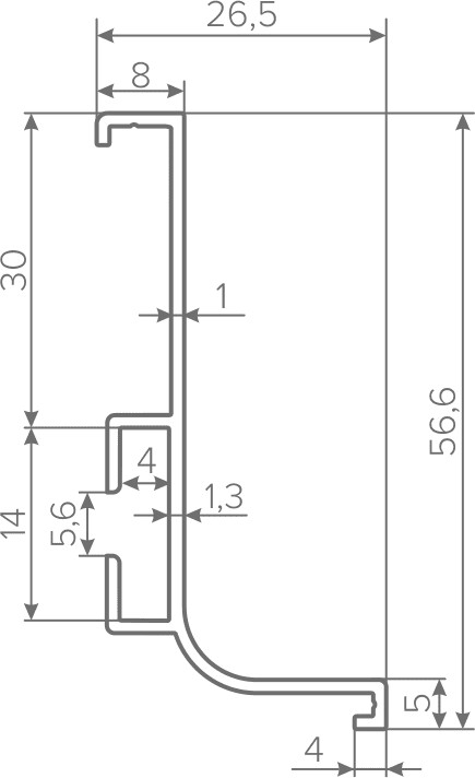 Горизонтальная ручка-профиль L-образная, h=56,6мм, L=2,5м, черный матовый, AQ