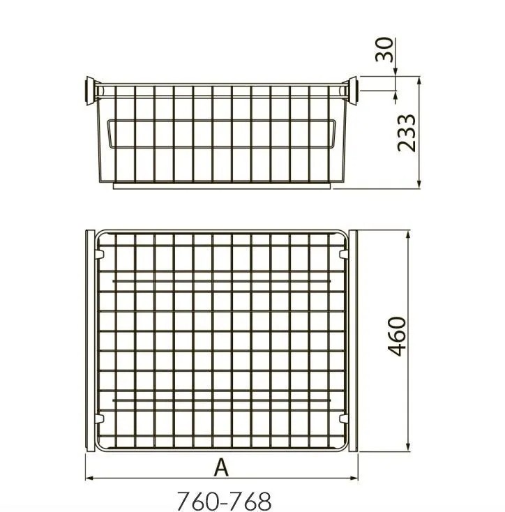 Корзина для белья в шкаф на 800мм, 460х730х233мм, без направляющих, белая