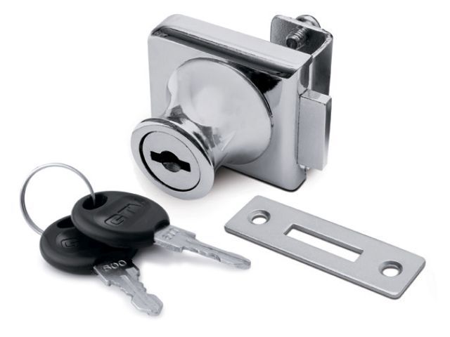 Замок для стекла одинарный + плоская ответная планка, хром