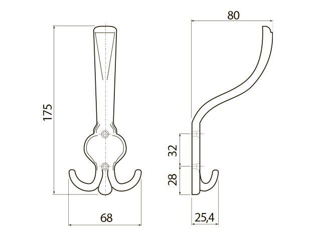 Крючок, ORVIETO, трехрожковый, металл, брашированная латунь, GTV