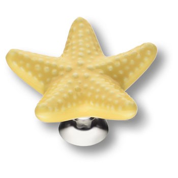 Ручка-кнопка, STAR 002, d=40/15мм, металл/керамика, глянцевый хром/желтый