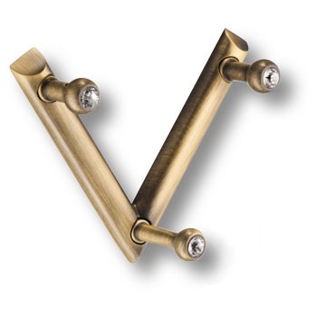 Крючок, 0493-013-V3, трехрожковый, металл, старая бронза, с кристалами Swarovski