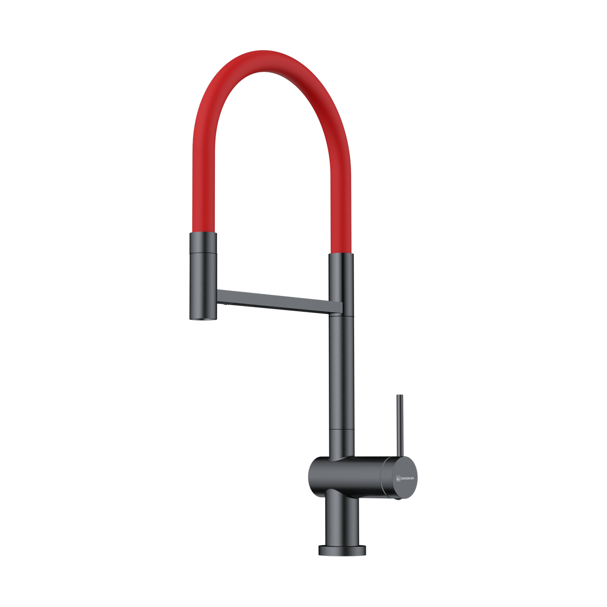 Смеситель Kanto-2 Plus-SB-GM-R, латунь, вороненая сталь/красный гибкий шланг