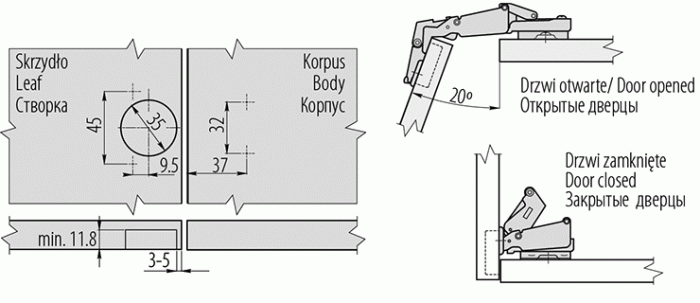 GTV Петля 165*, с планкой 0мм, с доводчиком, БЕЗ  еврошурупа, 45мм