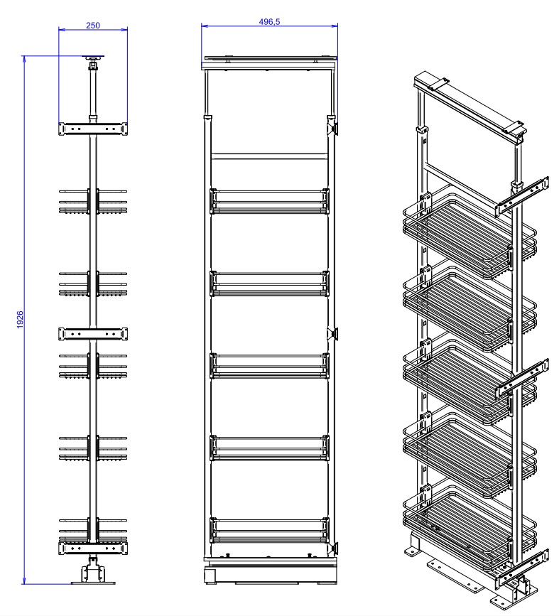 Колонна выкатная 5, M300, 250x496,5x1790-2120мм, с доводчиком, хром, Vibo