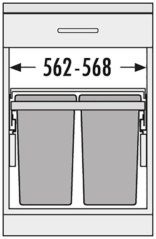 Система сортировки "Euro-Cargo-S 60", 2х30л, 562-568x403x439мм, в шкаф 600мм, полного выдвиж., серый