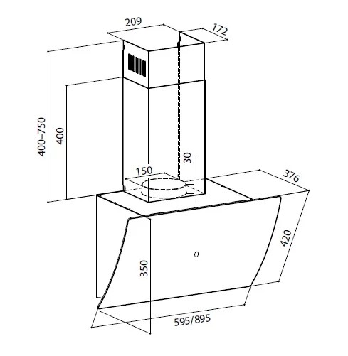 Вытяжка наклонная PLAZA GS 600 BLACK, 60см, б/угольного фильтра, стекло, черный, Lex