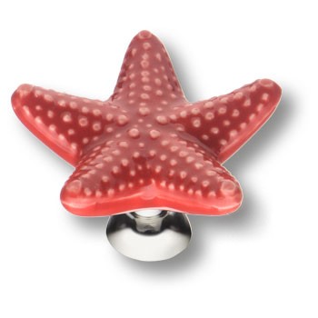 Ручка-кнопка, STAR 005, d=40/15мм, металл/керамика, глянцевый хром/красный