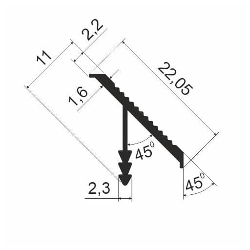 Профиль врезной 45* для ДСП 18мм, L=5000мм, латунь
