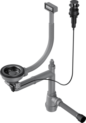 Арматура для одночашевых моек WK-1-A-GM, прямоуг. перелив, клапан-автомат, вороненая сталь