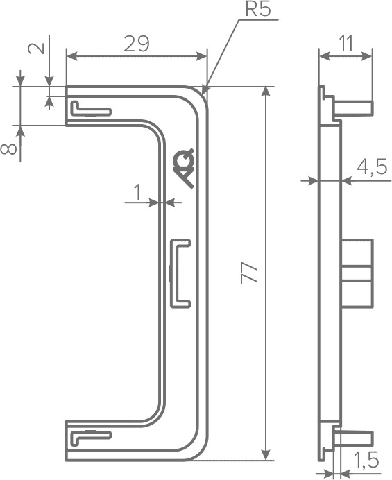 Заглушка контурная универсальная для горизонтального C-образного профиля, пластик, черный, AQ