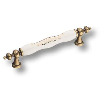 Ручка-скоба, 1670-40-128-243, 128мм, металл/керамика, старая бронза/белый с орнаментом