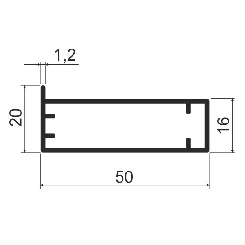 MZ10 Алюминиевый профиль для стекла, 50х20мм, L=6000мм, черный браш
