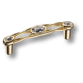 Ручка-скоба, 15.133.96.SWA.19, 96мм, металл/кристаллы Swarovski, глянцевое золото 24к