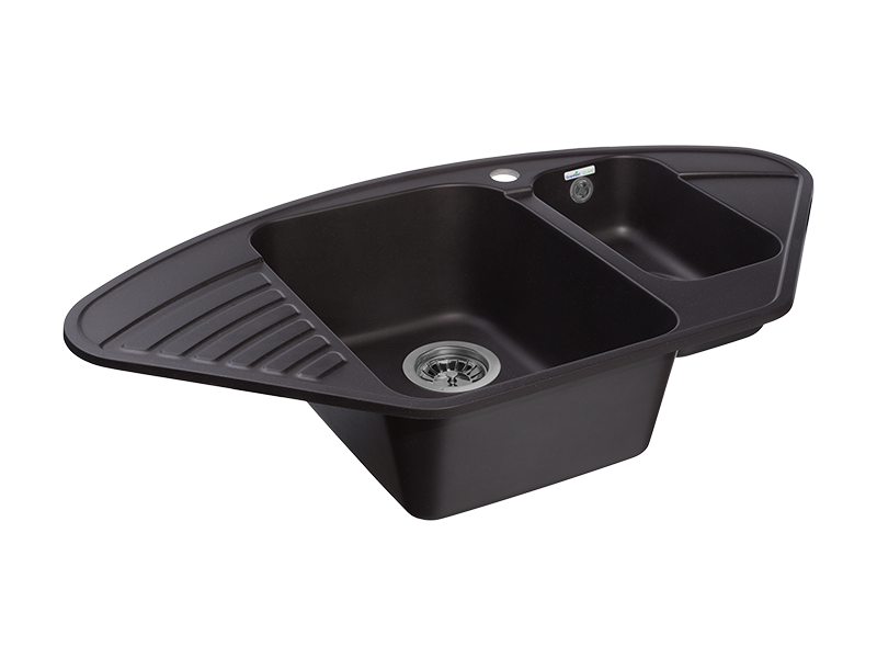 Мойка GranFest QUARZ 14, 927х497 мм, черный (угловая, 1,5 чаши, без сифона)