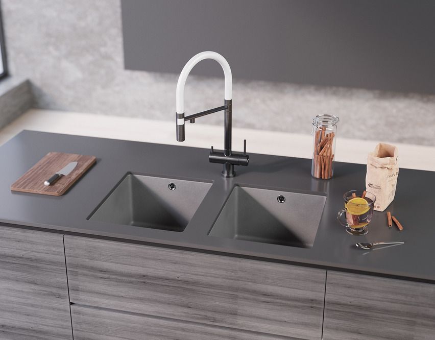 Смеситель Kanto-C, латунь, хром/белый гибкий шланг