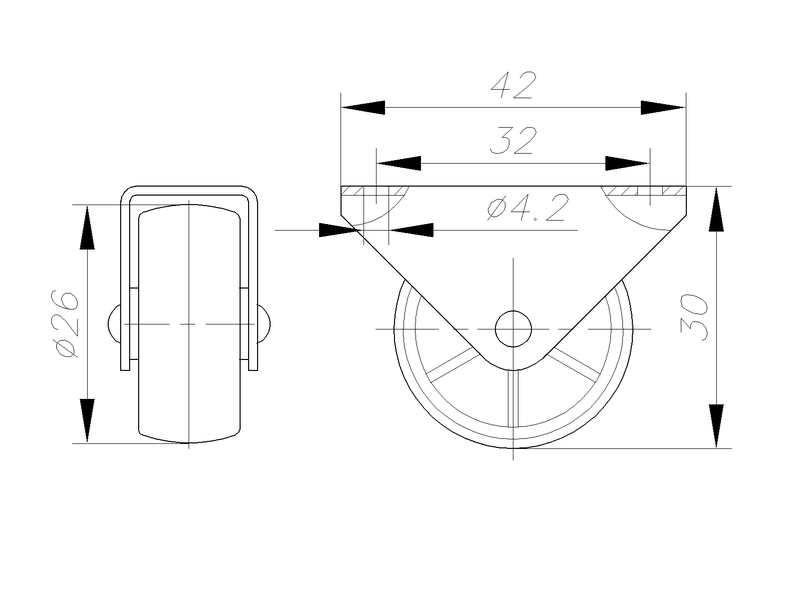 Опора прямоходная малая, Ø26мм, пластик, черный, h=30мм
