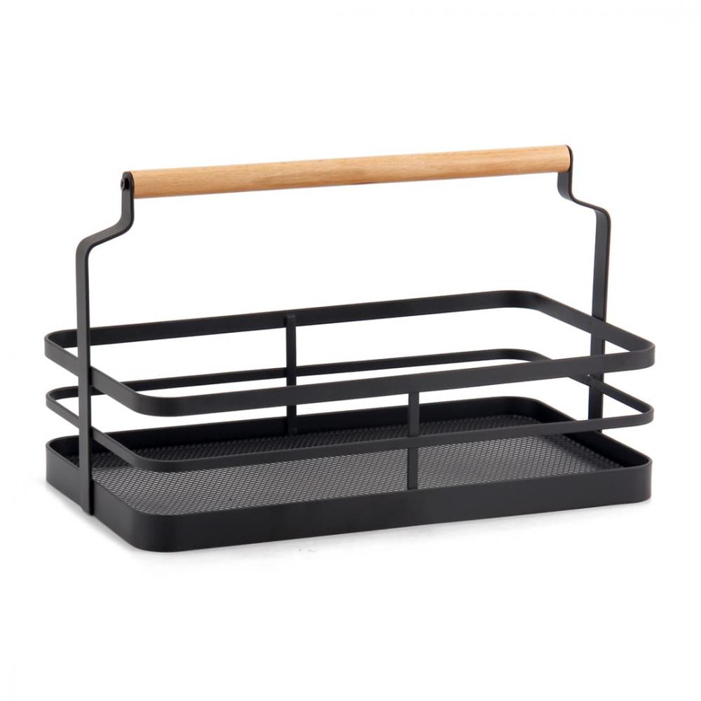 Корзина с деревянной ручкой, 310х175х180мм, металл, черный матовый