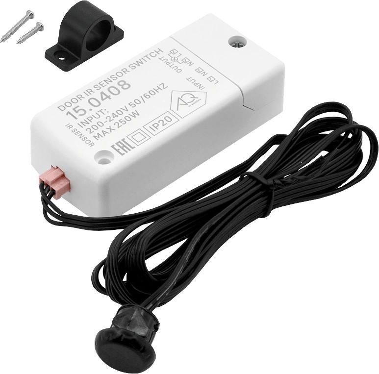 Выключатель ИК на преграду, с выносным сенсором, 220В/250Вт, врезной/накладной, Ø13мм, черный, AQ