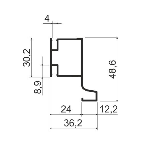 Вертикальная ручка-профиль L-образная, h=48,6мм, L=4м, белый