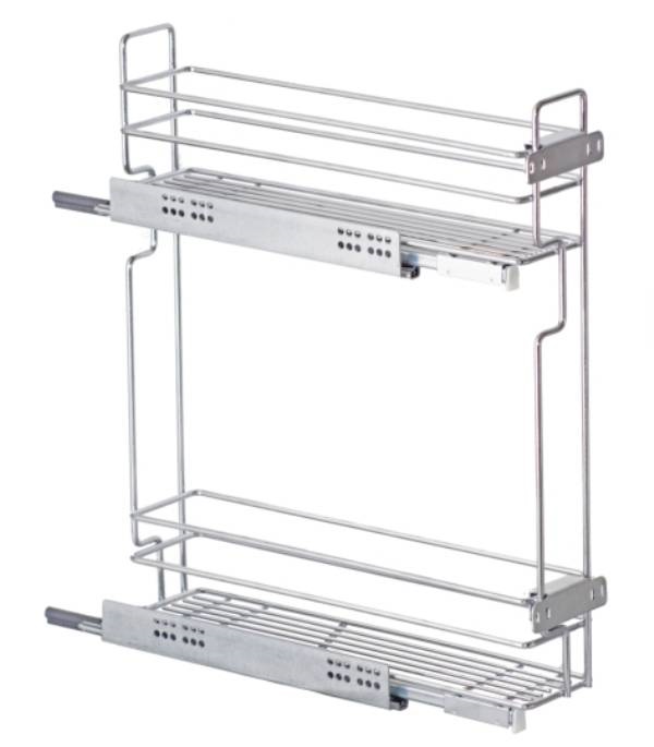 Корзина 150мм, 2 яруса, 100х450х530мм, боковое левое, направл.Hettich с доводчиком, хром, Россия