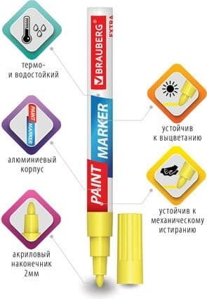 Маркер-краска лаковый, 2 мм, белый, Brauberg