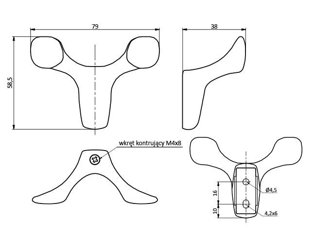 Крючок, TOLEDO B, двухрожковый, металл, алюминий, GTV