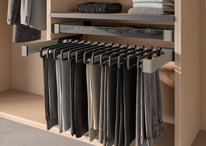 Вешалка для брюк и юбок Конеро, 450мм, W 552-612мм, выдвижная, 7 вешалок, шампань, Kessebohmer