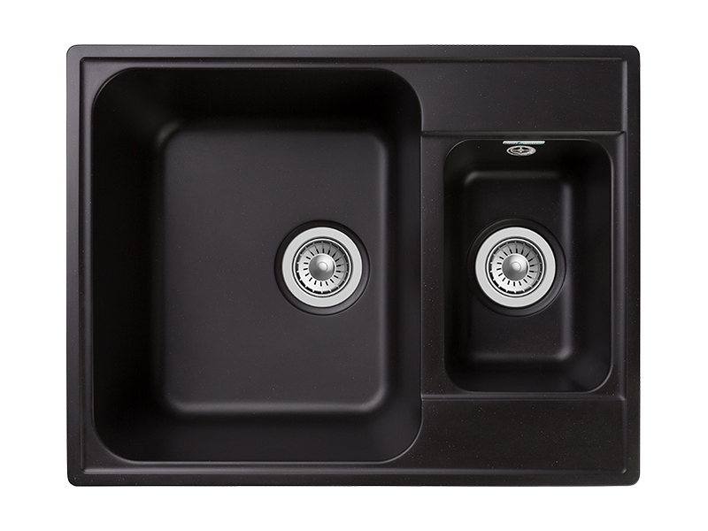 Мойка GranFest QUARZ 09, 617х480 мм, черный (прямоугольная, 1,5 чаши, без сифона)