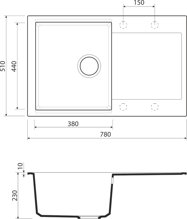 Мойка Daisen 78-BL, Artgranit/черный