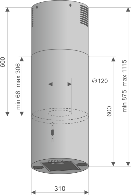 Вытяжка островная Fury Black, 31 см, без угольн. фильтра, ПДУ, черный, Konigin